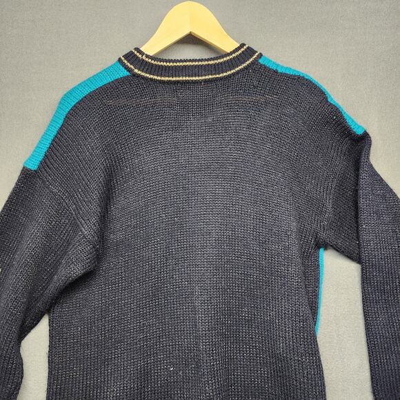Vintage Womens Sweater Large Dana Scott Black Teal Holiday Embellished Tunic 90s - Picture 9 of 15